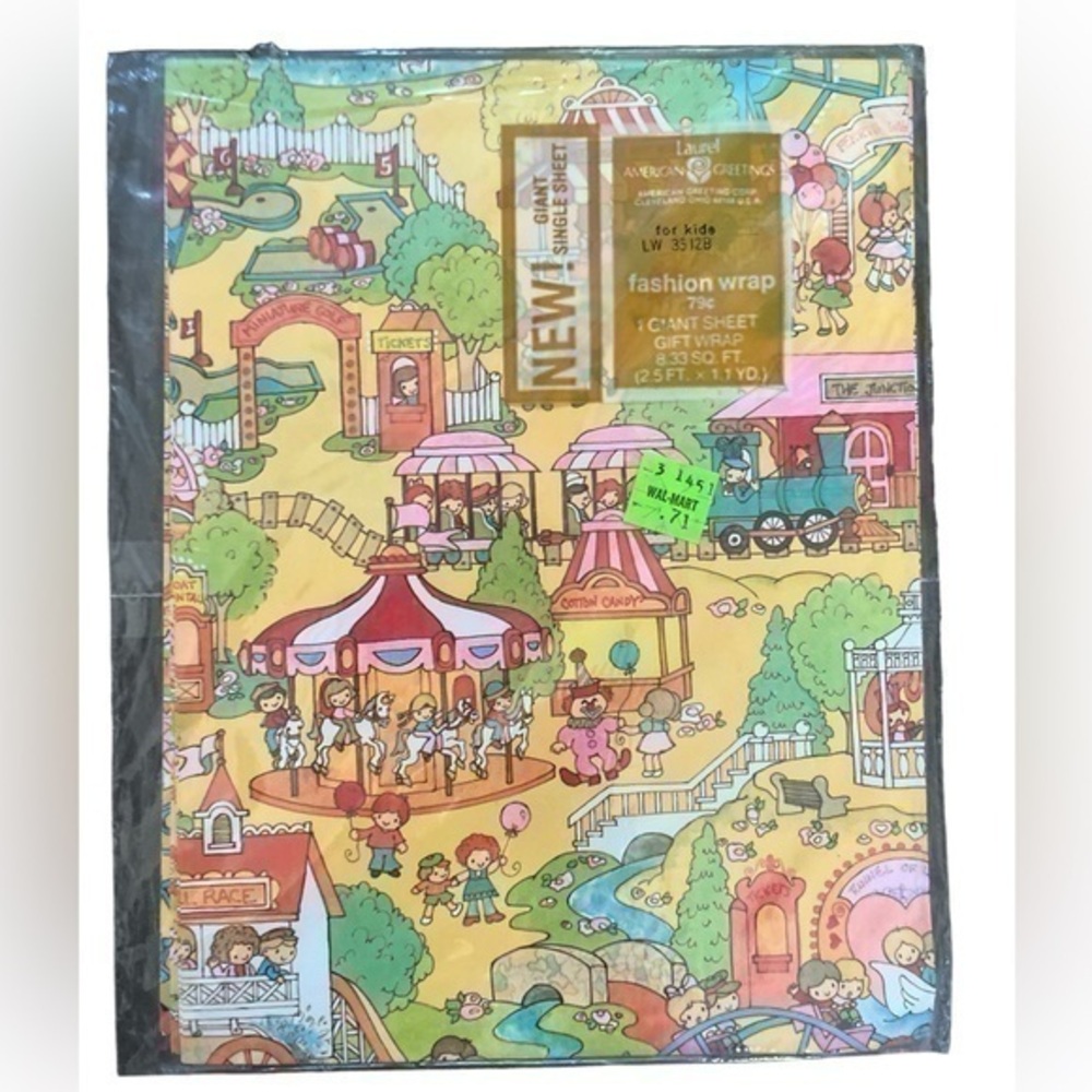 Kids at Carnival Gift Wrap Sealed New Artwork All Occasion Party Birthday Rare